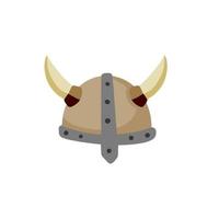 capacete com chifres de viking. armadura do bárbaro escandinavo. protegendo a cabeça do soldado. objeto medieval. ilustração plana de desenho animado vetor