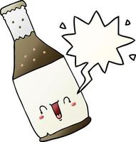 garrafa de cerveja de desenho animado e bolha de fala em estilo gradiente suave vetor