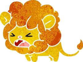 desenho retrô de leão rugindo kawaii fofo vetor
