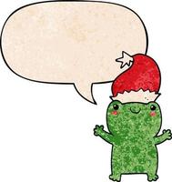 lindo sapo de natal e bolha de fala no estilo de textura retrô vetor