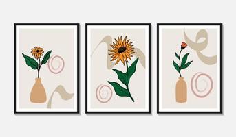 vaso moderno abstrato com folha tropical. arte neutra, formas minimalistas, decoração boho, tons de terra. design de capa de cartão postal ou brochura vetor