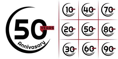 conjunto de design de vetor de aniversário com vários números de linha preto e vermelho para evento de celebração, convite, saudação, modelo web, folheto e livreto