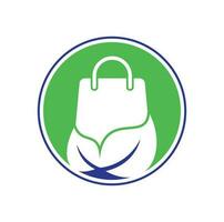 modelo de ícone de design de logotipo de saco de folha. saco deixa ícone de vetor de logotipo de reciclagem. ilustração de modelo de logotipo de sacola de compras orgânica de folha verde eco
