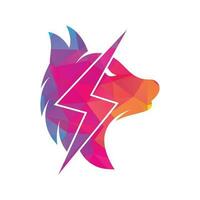 design de logotipo de lobo do trovão. poder, animal selvagem e vetor de ícone do conceito de logotipo de energia.