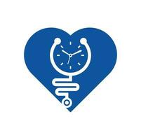 modelo de design de logotipo de vetor de conceito de forma de coração estetoscópio de tempo. conceito de logotipo de saúde e médico ou farmácia.