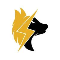 design de logotipo de lobo do trovão. poder, animal selvagem e vetor de ícone do conceito de logotipo de energia.