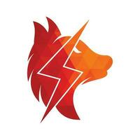 design de logotipo de lobo do trovão. poder, animal selvagem e vetor de ícone do conceito de logotipo de energia.