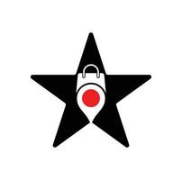 gps saco de compras em forma de estrela conceito logotipo design ícone vector. localização do pino do mapa com design de logotipo de sacola de compras. vetor