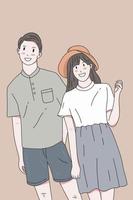 casal fofo feliz amor juntos namorado e namorada mulheres homens menina cor pastel moda clipart doodle ilustração de arte de linha