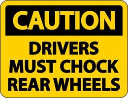 motoristas de cuidado devem calçar o sinal da etiqueta das rodas no fundo branco vetor