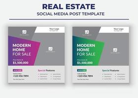 cartaz de casa moderna para venda, modelo de mídia social imobiliária vetor