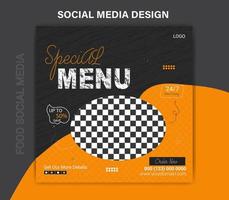 design de postagem de mídia social para modelo de promoção culinária de menu de comida vetor