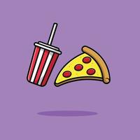 pizza com ilustração de ícone de vetor de desenho animado refrigerante. comida ícone conceito isolado vetor premium.