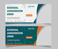 banner da web de admissão escolar para crianças e design de modelo de banner de postagem de mídia social vetor