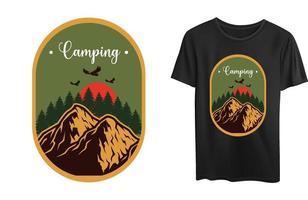 design de camiseta de acampamento vetor