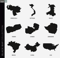 coleção de mapas pretos, mapas de contorno preto do mundo. vetor