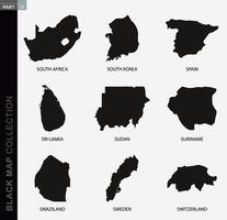 coleção de mapas pretos, mapas de contorno preto do mundo. vetor