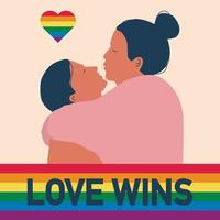 casal de lésbicas abraçando vetor bandeira do arco-íris o amor vence