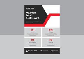 design de cartaz de panfleto de menu de comida de restaurante mexicano. modelo de design de folheto de restaurante mexicano de comida especial de tacos vetor