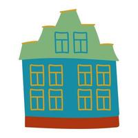 casa infantil em estilo simples desenhado à mão. edifício colorido da cidade ou vila. ilustração vetorial desenhada à mão isolada em branco para design infantil vetor