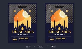 folheto eid al adha. eid, ramadan kareem conjunto de design de cartazes ou convites. cartão retro decorativo ou design de layout de convite vetor