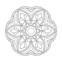 design de mandala floral com arte de linha preto e branco de estilo étnico vetor