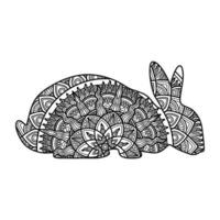 desenho de ilustração vetorial de coloração de mandala de coelho fofo. vetor