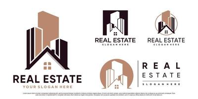 definir coleção de inspiração de design de logotipo de construção imobiliária com vetor premium de conceito moderno