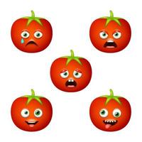 emoticon de tomate fofo. conjunto de vetores isolados