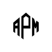 design de logotipo de carta apm com forma de polígono. apm polígono e design de logotipo em forma de cubo. modelo de logotipo de vetor hexágono apm cores brancas e pretas. apm monograma, logotipo de negócios e imóveis.