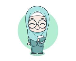 personagem de desenho animado bonito professor muçulmano feminino vetor