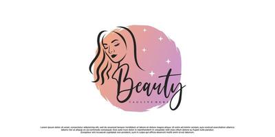 design de logotipo de beleza para salão com rosto de mulher e vetor premium de conceito criativo