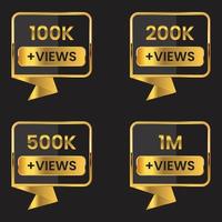 cor dourada 100k a 500k visualizações vetor de design de miniatura de celebração, 1m mais visualizações obrigado