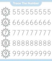 rastrear o número. número de rastreamento com floco de neve. jogo educativo para crianças, planilha para impressão, ilustração vetorial vetor