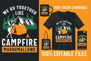 design de camiseta vintage retrô de acampamento vetor