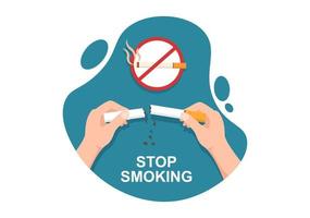 pare de fumar ou não cigarros para lutar contra o hábito de fumar insalubre, médico e como um aviso prévio na ilustração plana dos desenhos animados