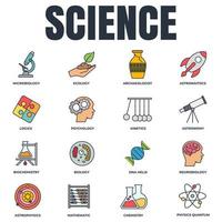 conjunto de ilustração em vetor logotipo ícone ciência. biologia, química, neurobiologia, física, microbiologia, lógica, astronomia e mais modelo de símbolo de pacote para coleção de design gráfico e web