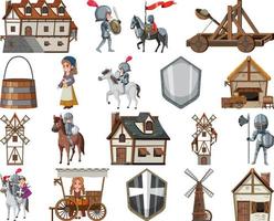 personagens de desenhos animados medievais e objetos vetor