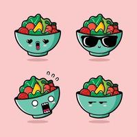 ilustração vetorial de emoji de tigela de salada fofa vetor
