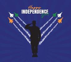 celebrações do dia da independência indiana, saudando um soldado a todos os heróis indianos, saudação e honra, os caças estão voando em homenagem. dia Nacional, vetor