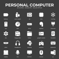 pacote de ícones de computador pessoal com cor preta vetor