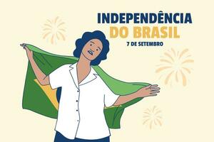 ilustrações de linda mulher brasileira segurando a bandeira do brasil para o conceito de dia da independência de 7 de setembro vetor