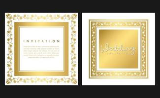 cartão de convite de casamento dourado. cartão de convite com conceito de luxo, maquetes douradas. vetor