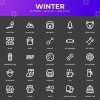 pacote de ícones de inverno com cor preta vetor