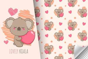 padrão sem costura de desenho animado de coala fofo design de tecido de adesivo de personagem animal adorável vetor
