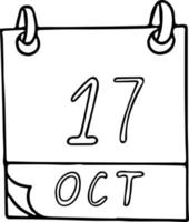 calendário desenhado à mão em estilo doodle. 17 de outubro. dia internacional para a erradicação da pobreza, mais doce, data. ícone, elemento de adesivo para design. planejamento, férias de negócios vetor