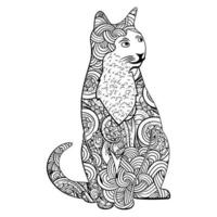 desenho de arte de linha de ilustração vetorial de coloração de mandala de gato bonito para crianças e adultos. vetor