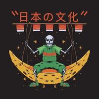 caveira de estilo japonês com ilustração de lua para design e impressão de t-shirt vetor