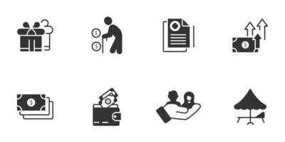 conjunto de ícones de benefícios do empregado. elementos do vetor de símbolo do pacote de benefícios dos funcionários para web infográfico