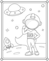 super-herói astronauta no espaço adequado para ilustração vetorial de página para colorir infantil vetor